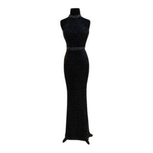 NEW PANOPLY women's fitted rhinestone prom gown in black
